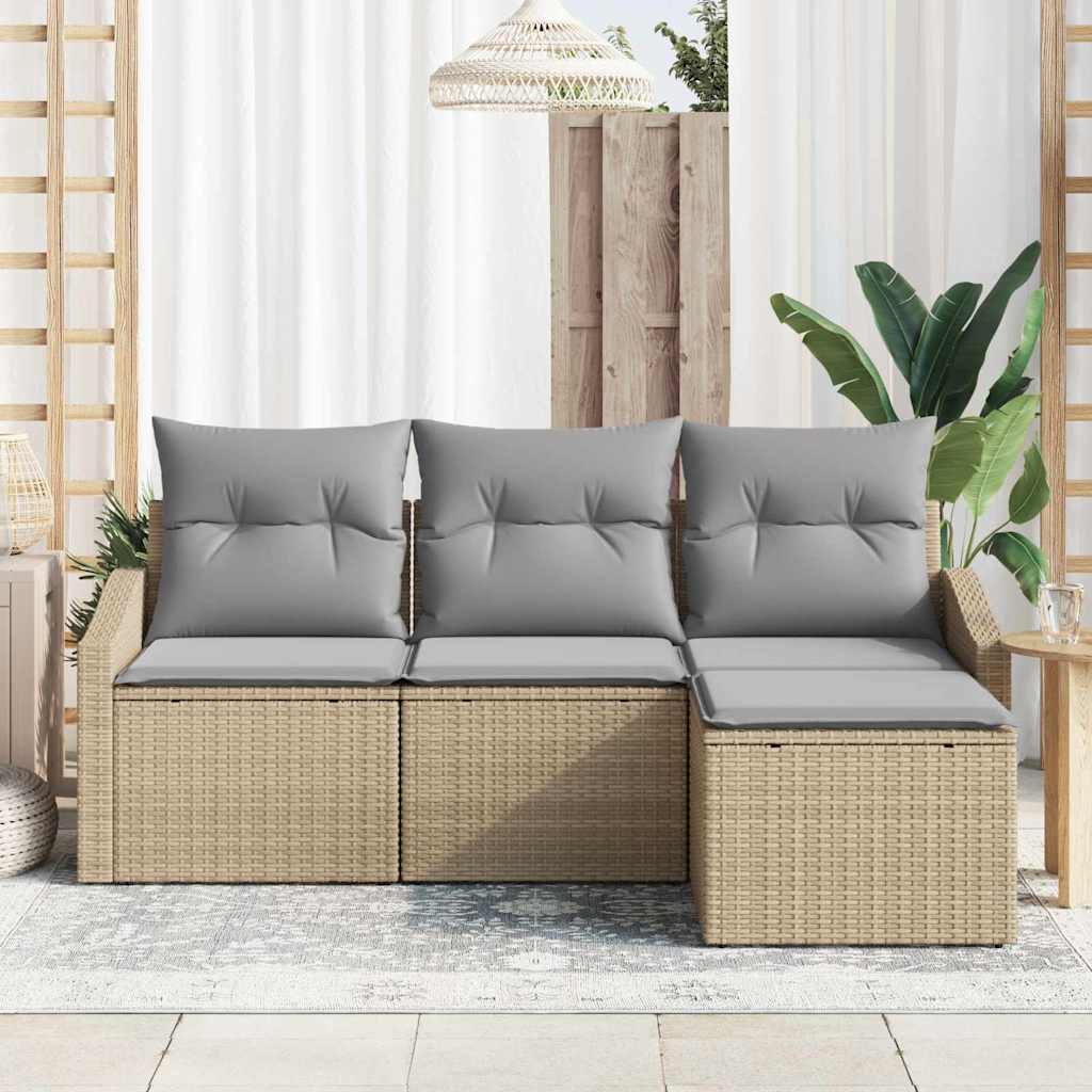 Garten-Sofa-Set mit Kissen 4 pcs Beige und Hellgrau
